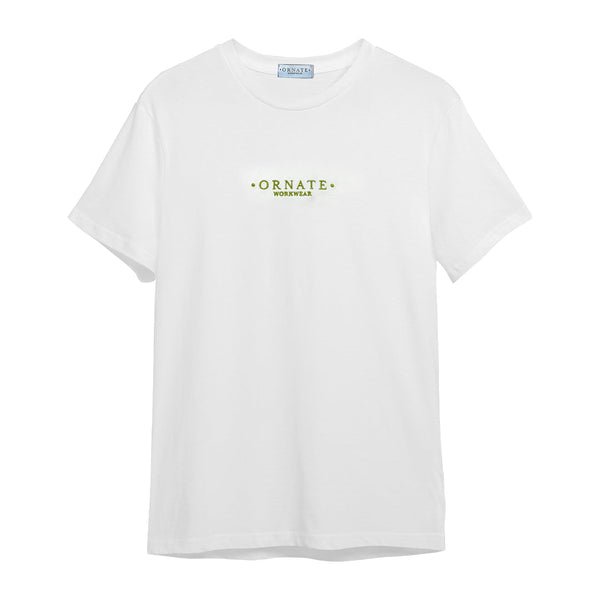 CLASSIC WARM WHITE EMBROIDERY TEE - KHAKI